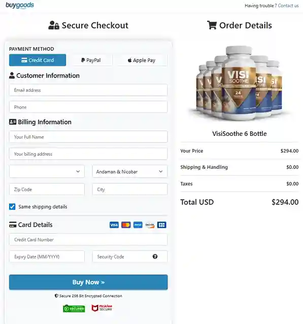 VisiSoothe Order Page